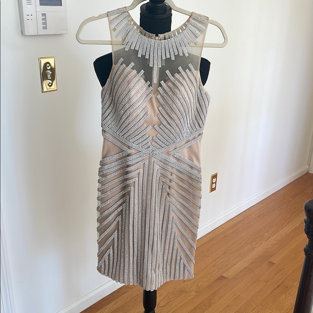 Elegant Silver and Cream Sleeveless Dress